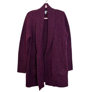 L.L.Bean 100% Lambswool Long Cardigan Sweater Womens Large Open Front Pockets